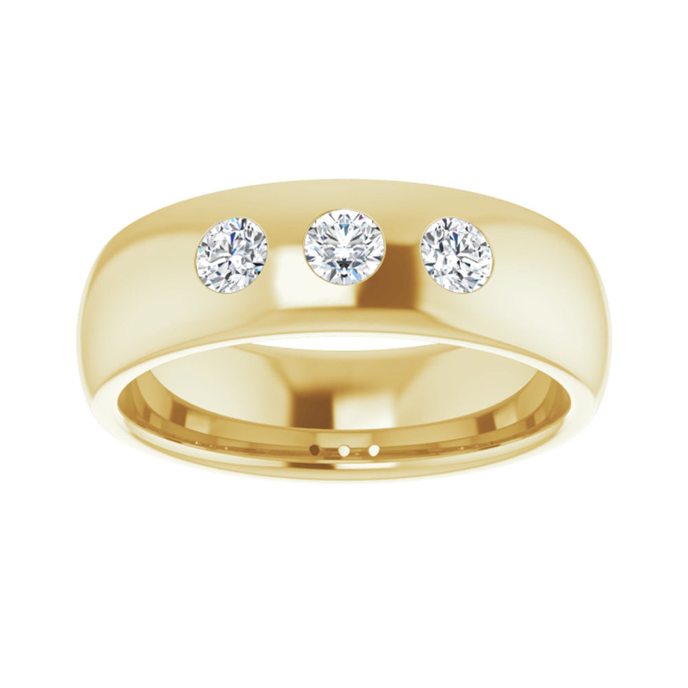 Alternate view of the 6mm 14k Yellow Gold 1/3Ctw Diamond 3 Stone Half Round Comfort Fit Band by The Black Bow Jewelry Co.