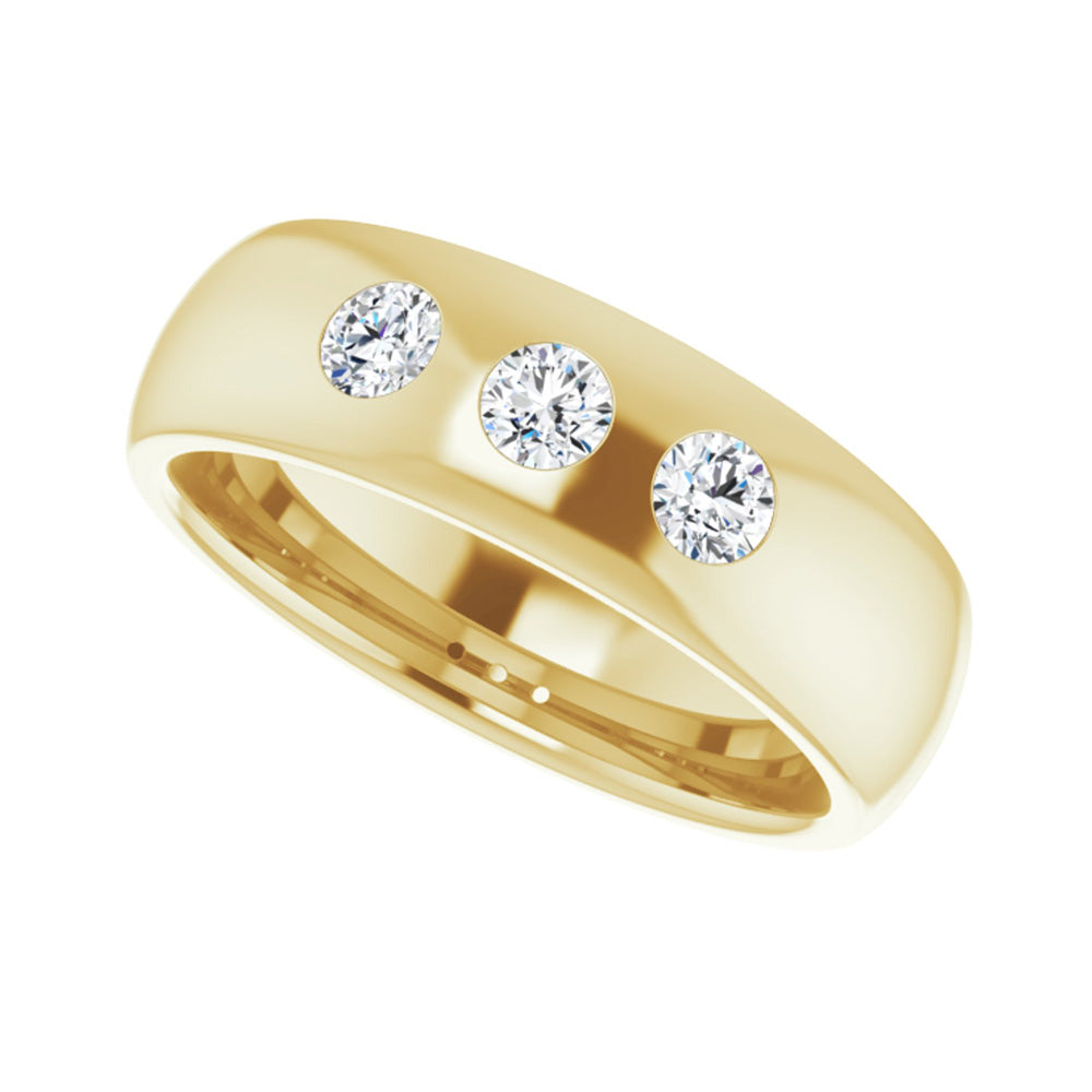 Alternate view of the 6mm 14k Yellow Gold 1/3 Ctw Diamond 3 Stone Comfort Fit Band, Size 5 by The Black Bow Jewelry Co.