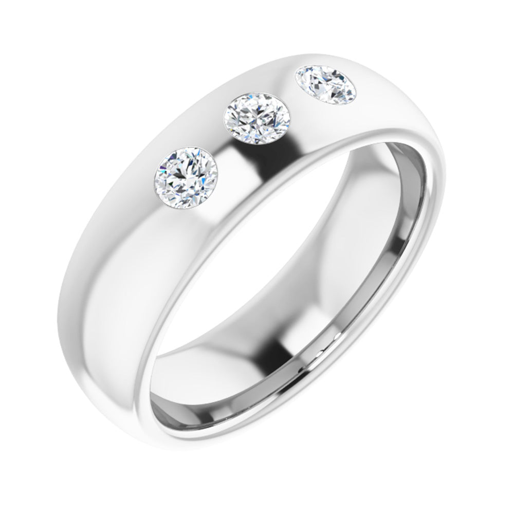 6mm 14k White Gold 1/3 Ctw Diamond 3 Stone Half Round Comfort Fit Band, Item R11316 by The Black Bow Jewelry Co.