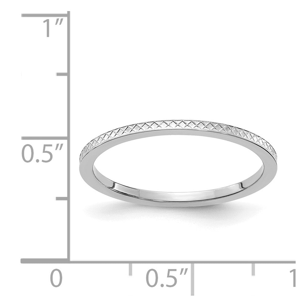 Alternate view of the 1.2mm 10k White Gold Crisscross Flat Stackable Band, Size 4 by The Black Bow Jewelry Co.