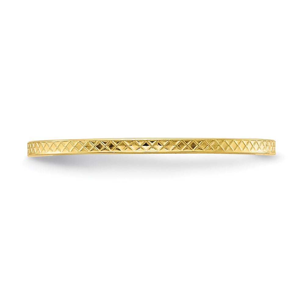 Alternate view of the 1.2mm 10k Yellow Gold Crisscross Flat Stackable Band, Size 4 by The Black Bow Jewelry Co.