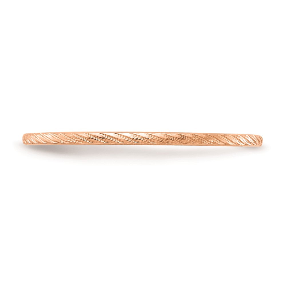 Alternate view of the 1.2mm 10k Rose Gold Twisted Pattern Stackable Band by The Black Bow Jewelry Co.