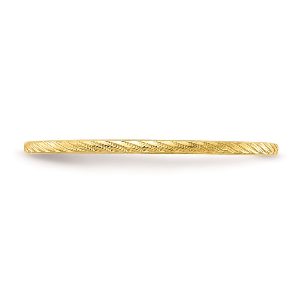 Alternate view of the 1.2mm 10k Yellow Gold Twisted Pattern Stackable Band, Size 4 by The Black Bow Jewelry Co.