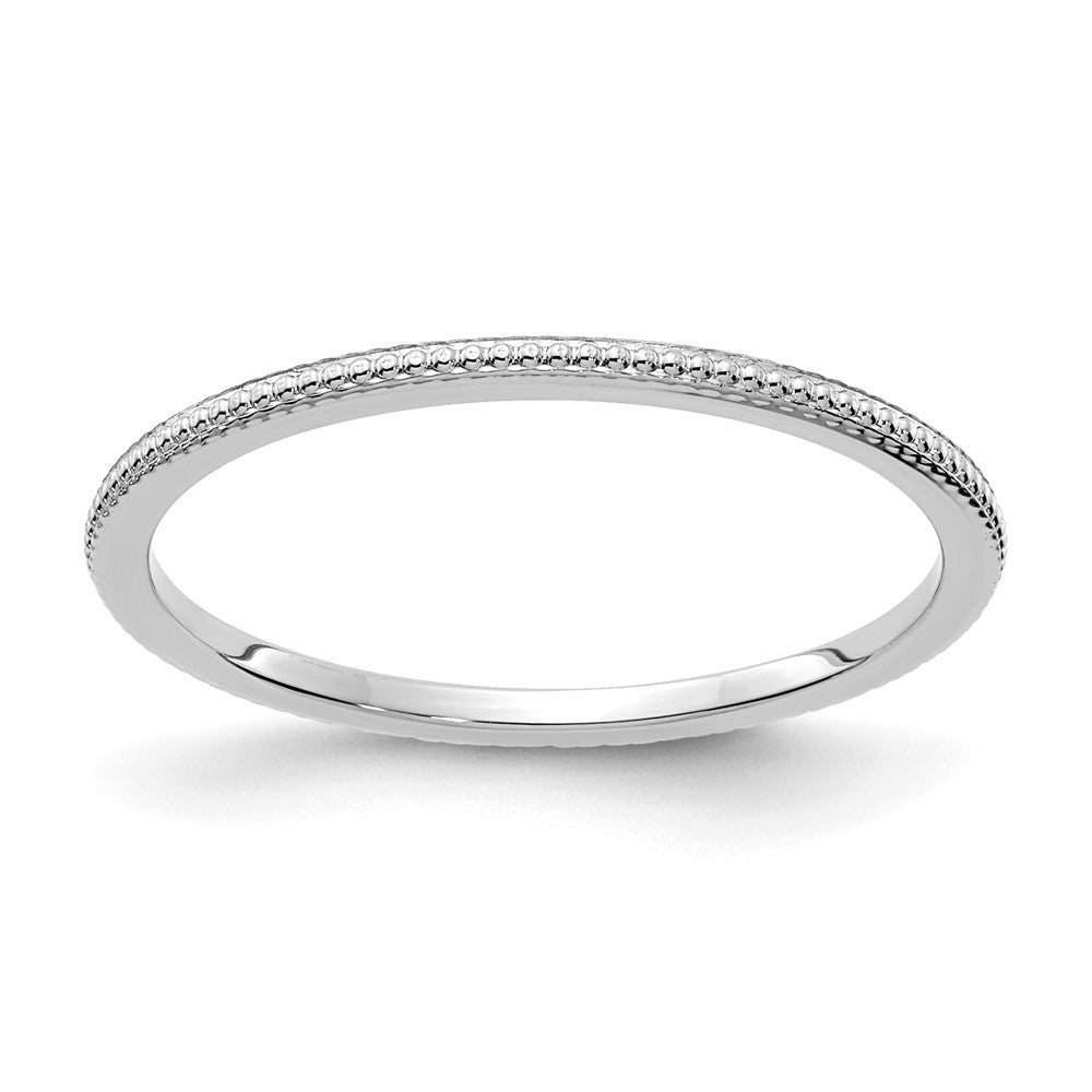 1.2mm 14k White Gold Beaded Stackable Band, Item R11351 by The Black Bow Jewelry Co.