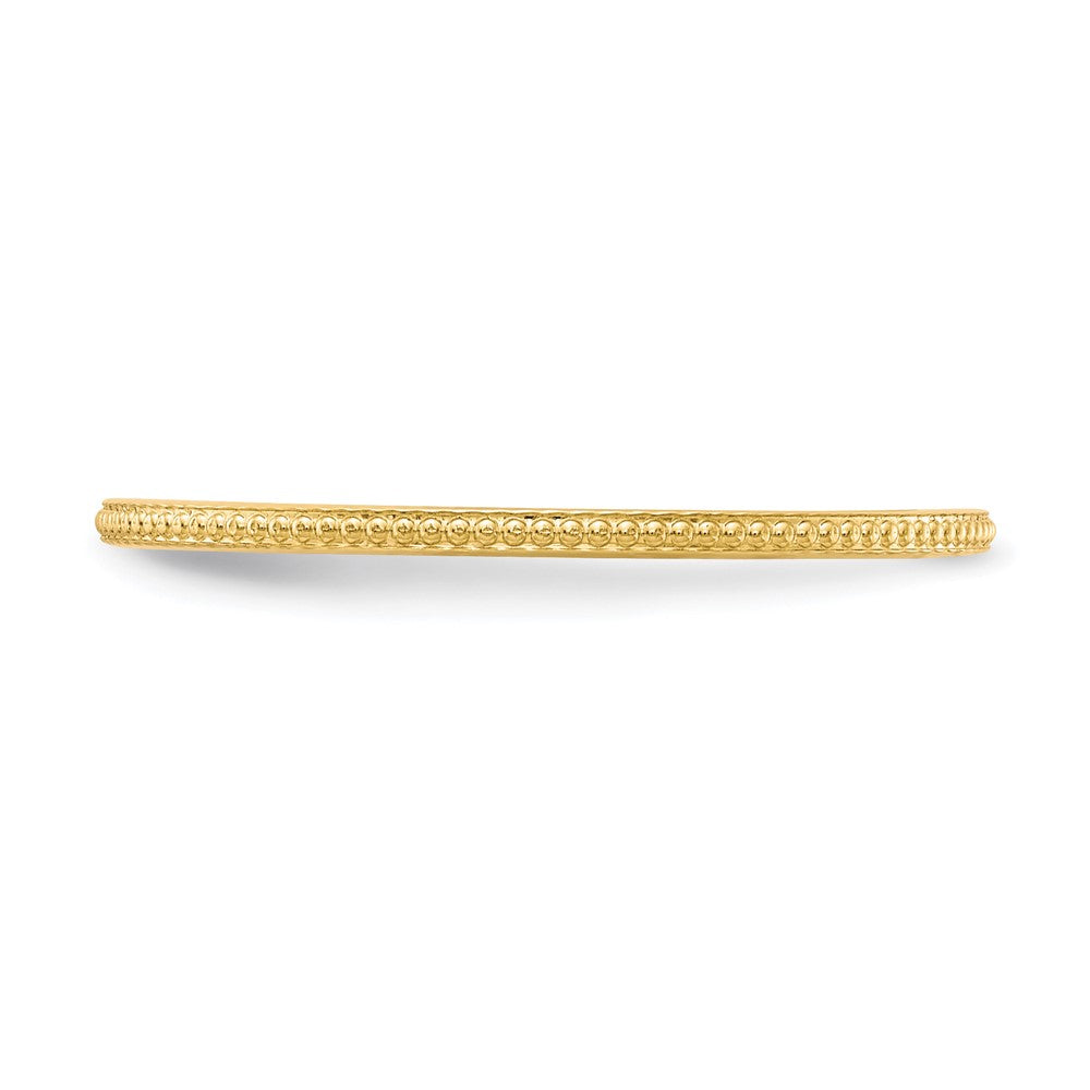 Alternate view of the 1.2mm 14k Yellow Gold Beaded Stackable Band by The Black Bow Jewelry Co.