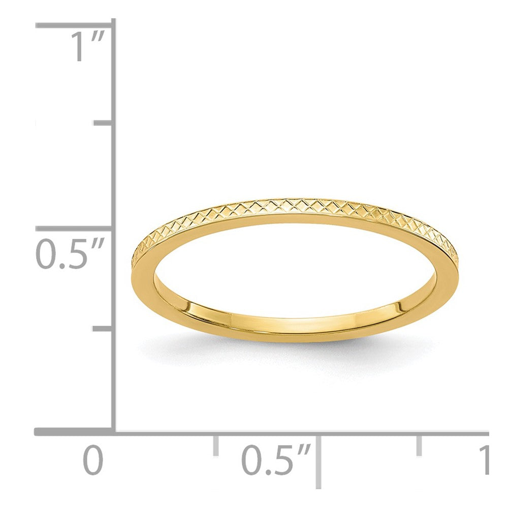 Alternate view of the 1.2mm 14k Yellow Gold Crisscross Flat Stackable Band by The Black Bow Jewelry Co.