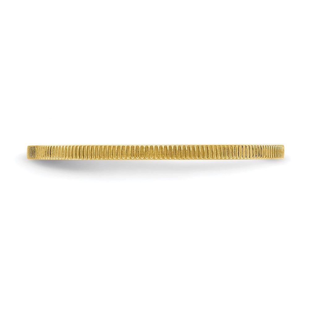 Alternate view of the 1.2mm 14k Yellow Gold Grooved Pattern Stackable Band by The Black Bow Jewelry Co.