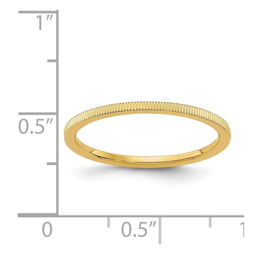 Alternate view of the 1.2mm 14k Yellow Gold Grooved Pattern Stackable Band by The Black Bow Jewelry Co.