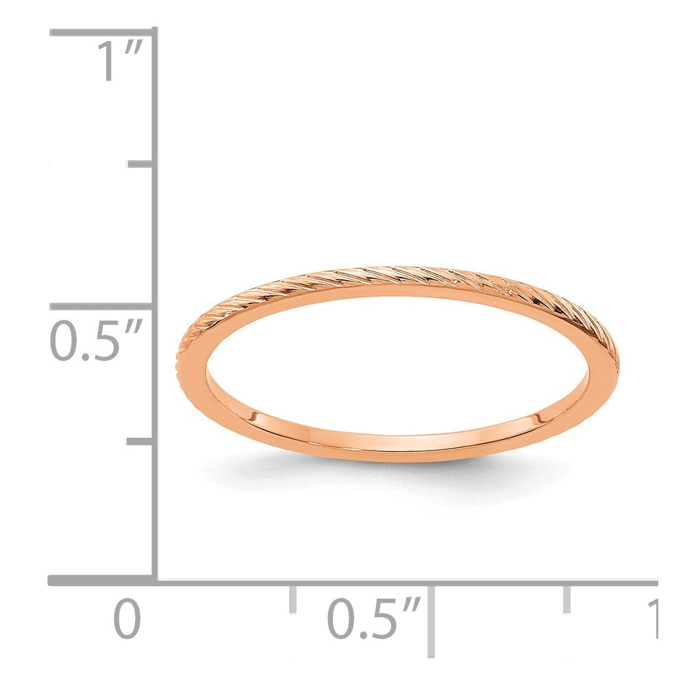 Alternate view of the 1.2mm 14k Rose Gold Twisted Pattern Stackable Band by The Black Bow Jewelry Co.