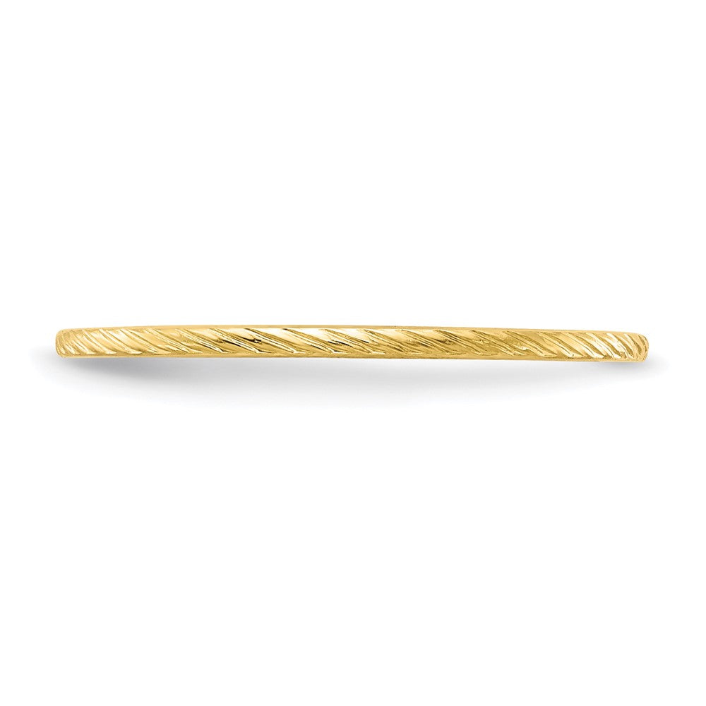 Alternate view of the 1.2mm 14k Yellow Gold Twisted Pattern Stackable Band by The Black Bow Jewelry Co.