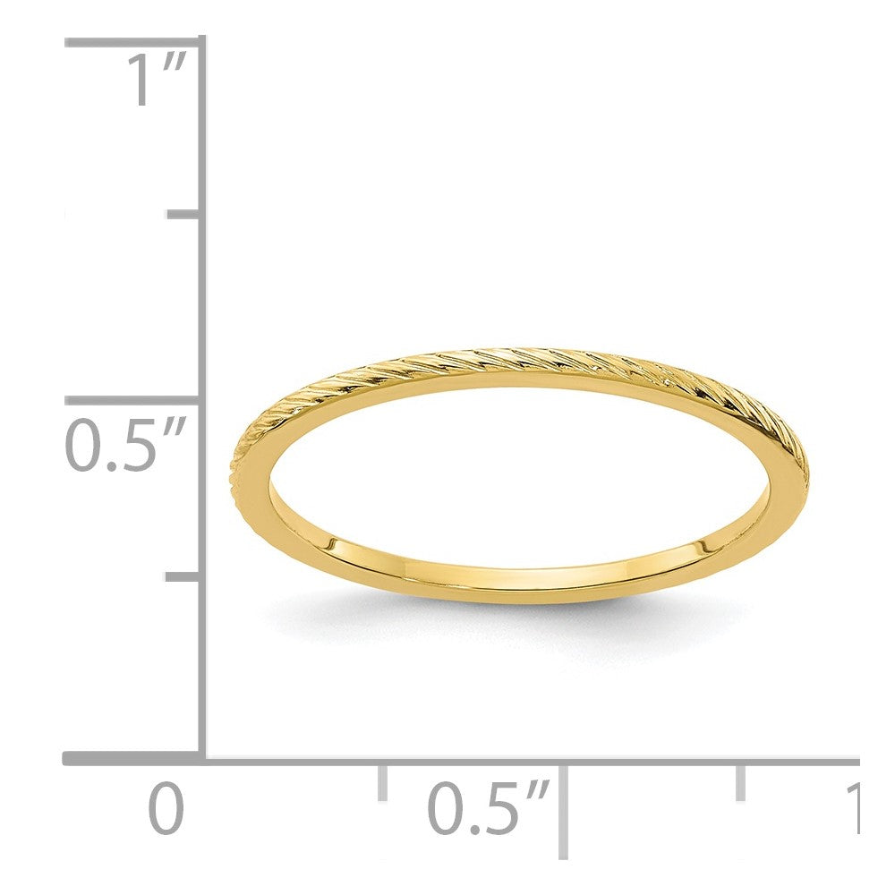 Alternate view of the 1.2mm 14k Yellow Gold Twisted Pattern Stackable Band by The Black Bow Jewelry Co.