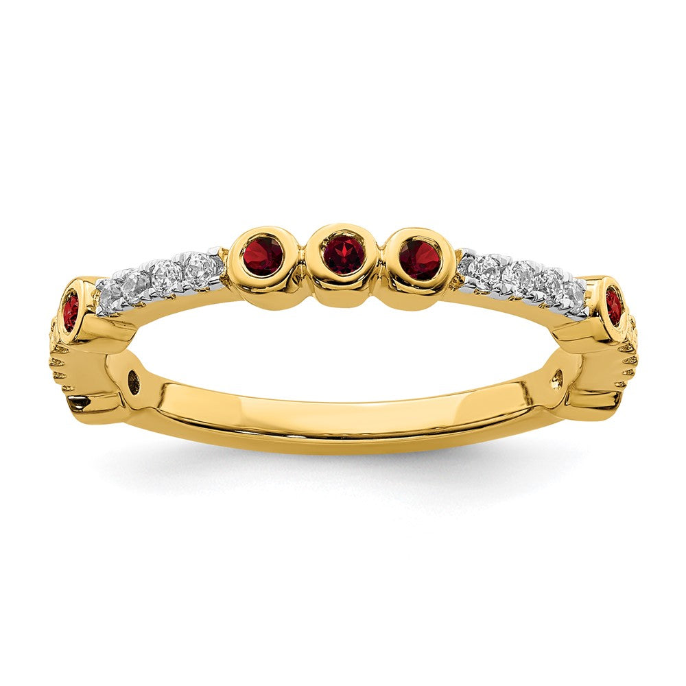 2mm 14k Yellow Gold Garnet & .08 Ctw Diamond Stackable Band, Item R11371 by The Black Bow Jewelry Co.