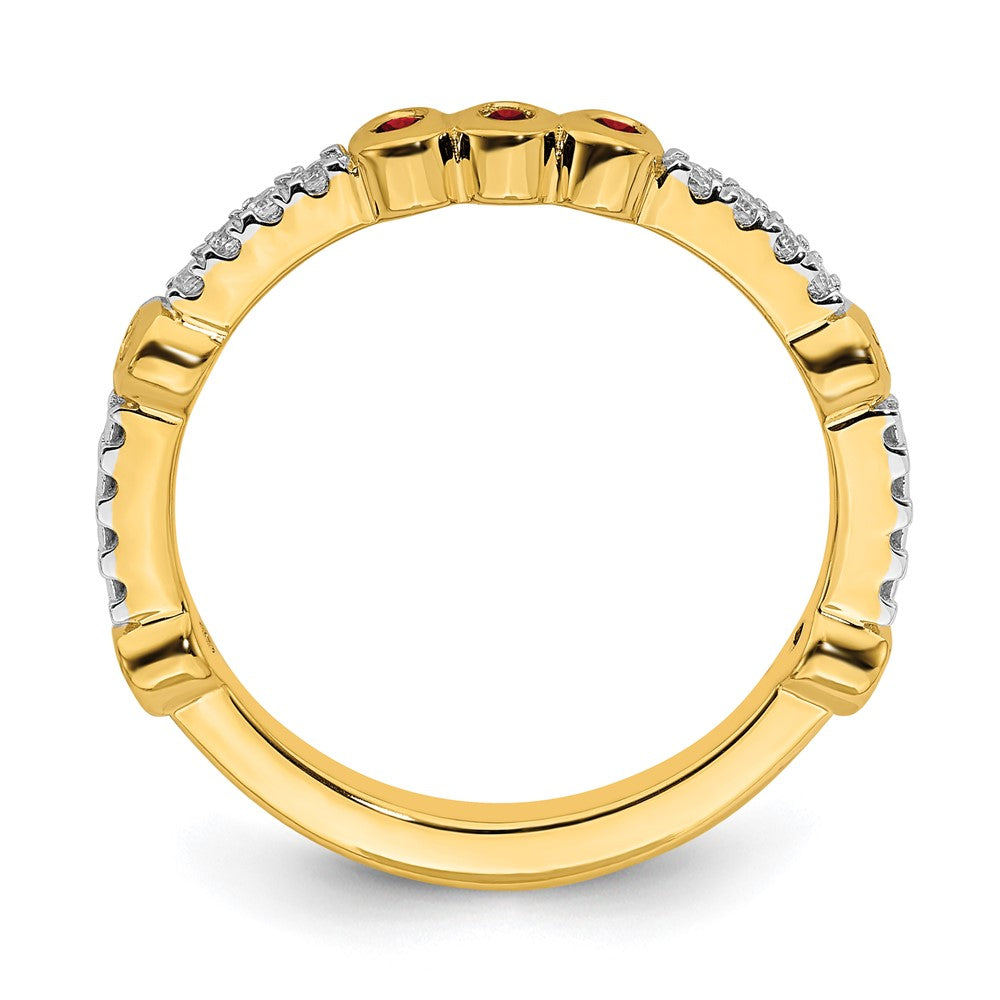 Alternate view of the 2mm 14k Yellow Gold Garnet & .08 Ctw Diamond Stackable Band by The Black Bow Jewelry Co.