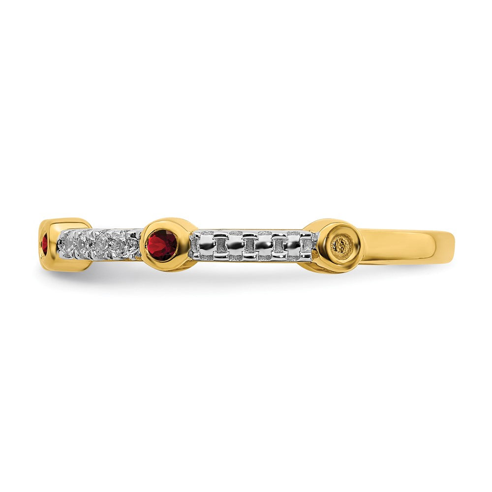 Alternate view of the 2mm 14k Yellow Gold Garnet & .08 Ctw Diamond Stackable Band, Size 5 by The Black Bow Jewelry Co.