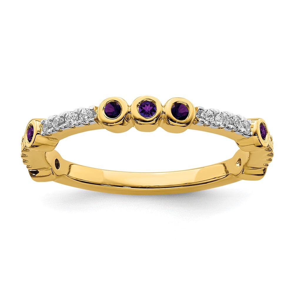 2mm 14k Yellow Gold Amethyst & .08 Ctw Diamond Stackable Band, Item R11372 by The Black Bow Jewelry Co.