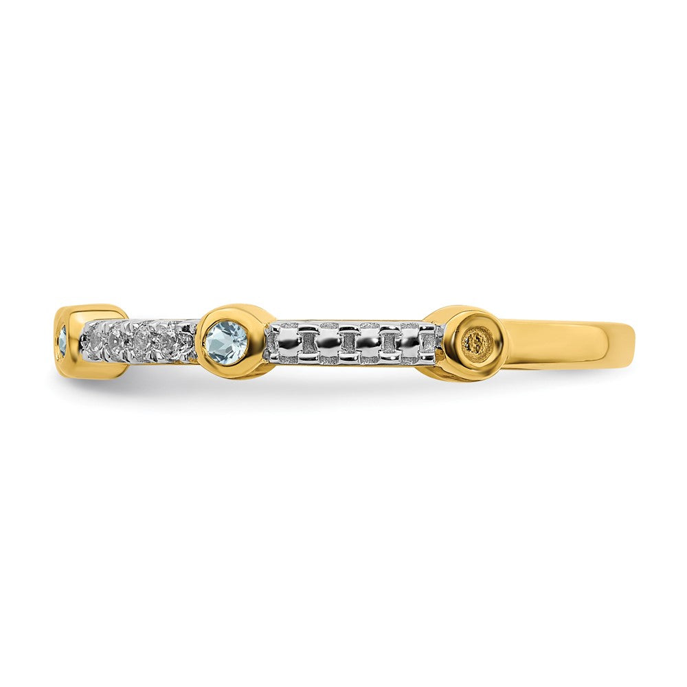 Alternate view of the 2mm 14k Yellow Gold Aquamarine & .08 Ctw Diamond Stackable Band, Sz 5 by The Black Bow Jewelry Co.