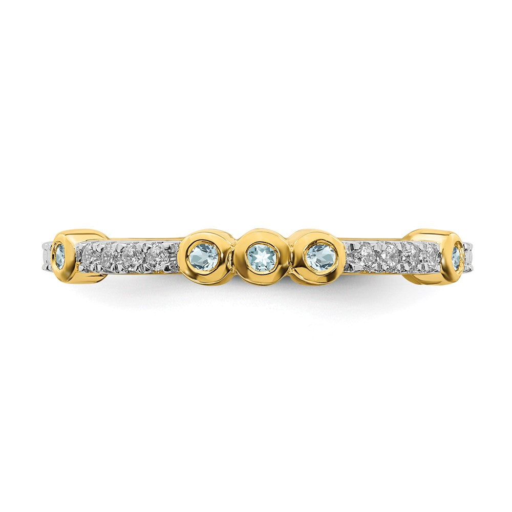 Alternate view of the 2mm 14k Yellow Gold Aquamarine & .08 Ctw Diamond Stackable Band, Sz 5 by The Black Bow Jewelry Co.