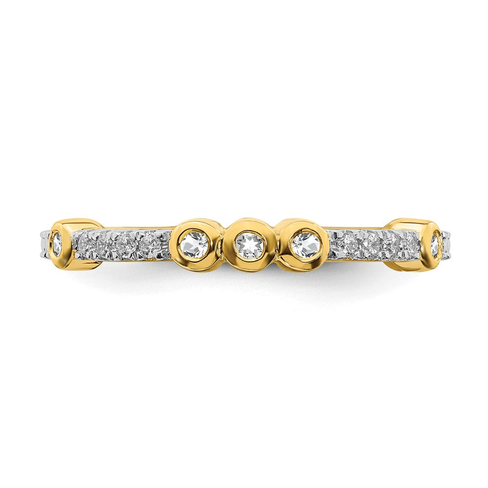 Alternate view of the 2mm 14k Yellow Gold White Topaz & .08 Ctw Diamond Stackable Band, Sz 5 by The Black Bow Jewelry Co.