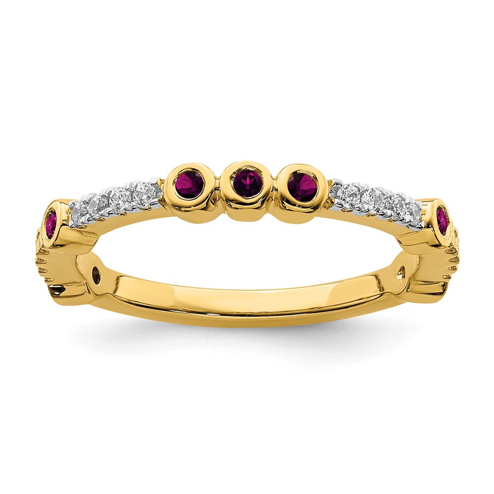 2mm 14k Yellow Gold Rhodolite Garnet & .08 Ctw Diamond Stackable Band, Item R11376 by The Black Bow Jewelry Co.