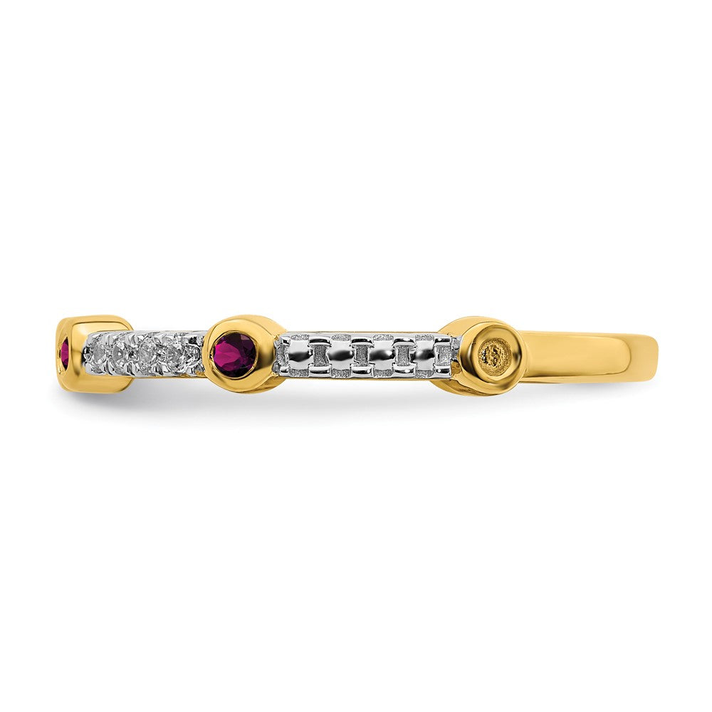 Alternate view of the 2mm 14k Yellow Gold Rhodolite Garnet & .08 Ctw Diamond Stackable Band by The Black Bow Jewelry Co.