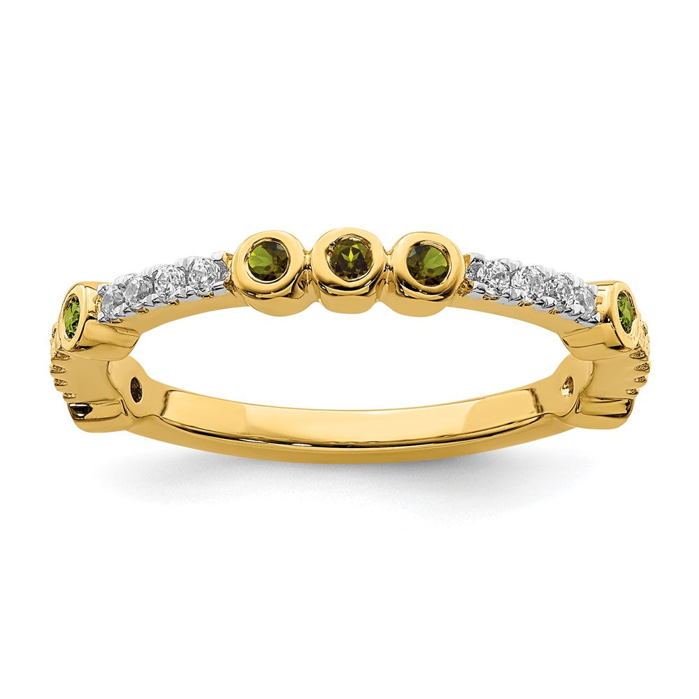 2mm 14k Yellow Gold Peridot & .08 Ctw Diamond Stackable Band, Item R11378 by The Black Bow Jewelry Co.