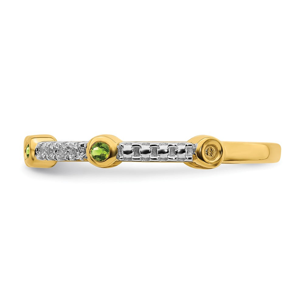 Alternate view of the 2mm 14k Yellow Gold Peridot & .08 Ctw Diamond Stackable Band, Size 5 by The Black Bow Jewelry Co.