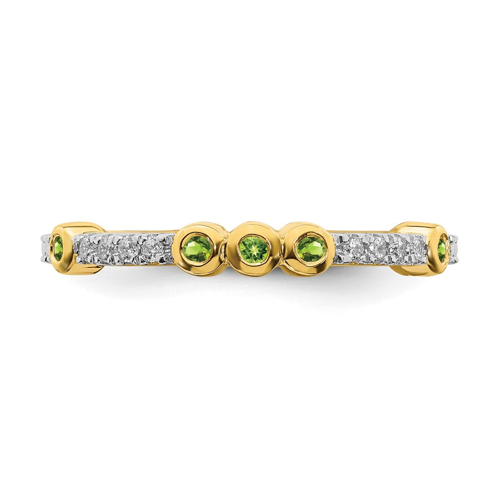 Alternate view of the 2mm 14k Yellow Gold Peridot & .08 Ctw Diamond Stackable Band by The Black Bow Jewelry Co.