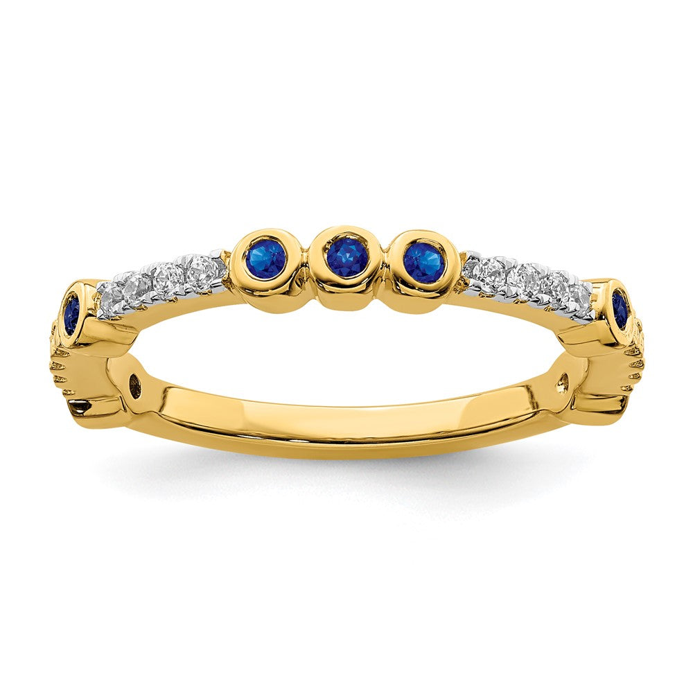 2mm 14k Yellow Gold Created Sapphire & .08 Ctw Diamond Stackable Band, Item R11379 by The Black Bow Jewelry Co.