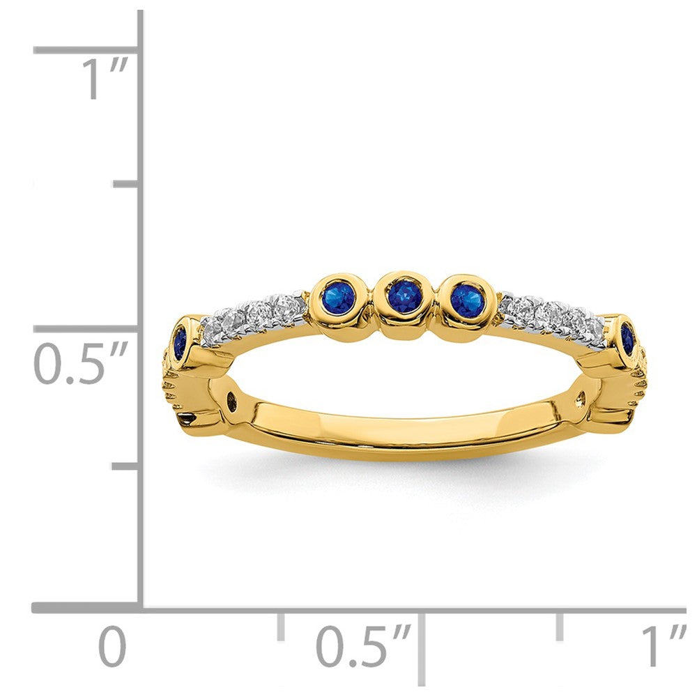 Alternate view of the 2mm 14k Yellow Gold Created Sapphire & .08 Ctw Diamond Stackable Band by The Black Bow Jewelry Co.