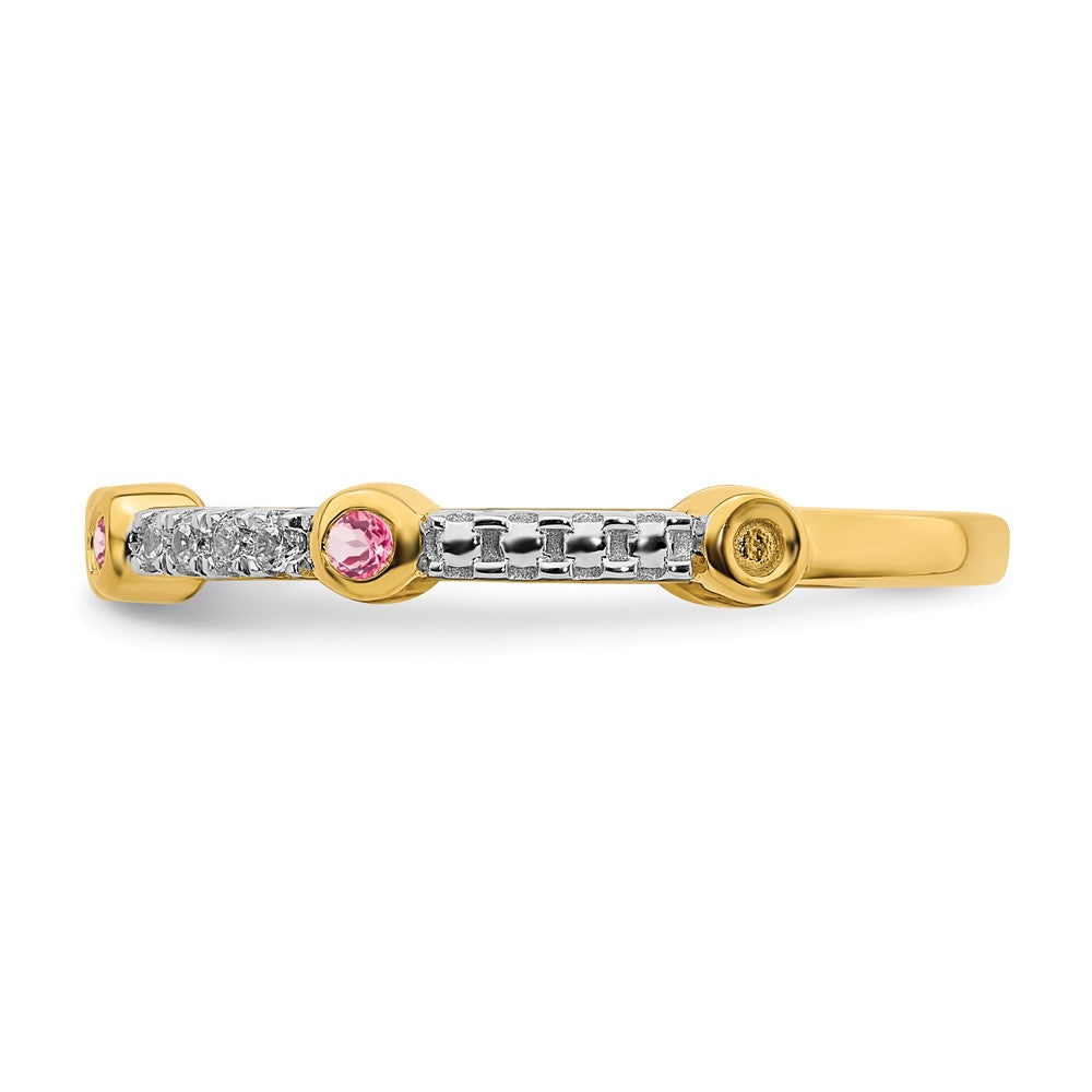 Alternate view of the 2mm 14k Yellow Gold Pink Tourmaline & .08 Ctw Diamond Stackable Band by The Black Bow Jewelry Co.