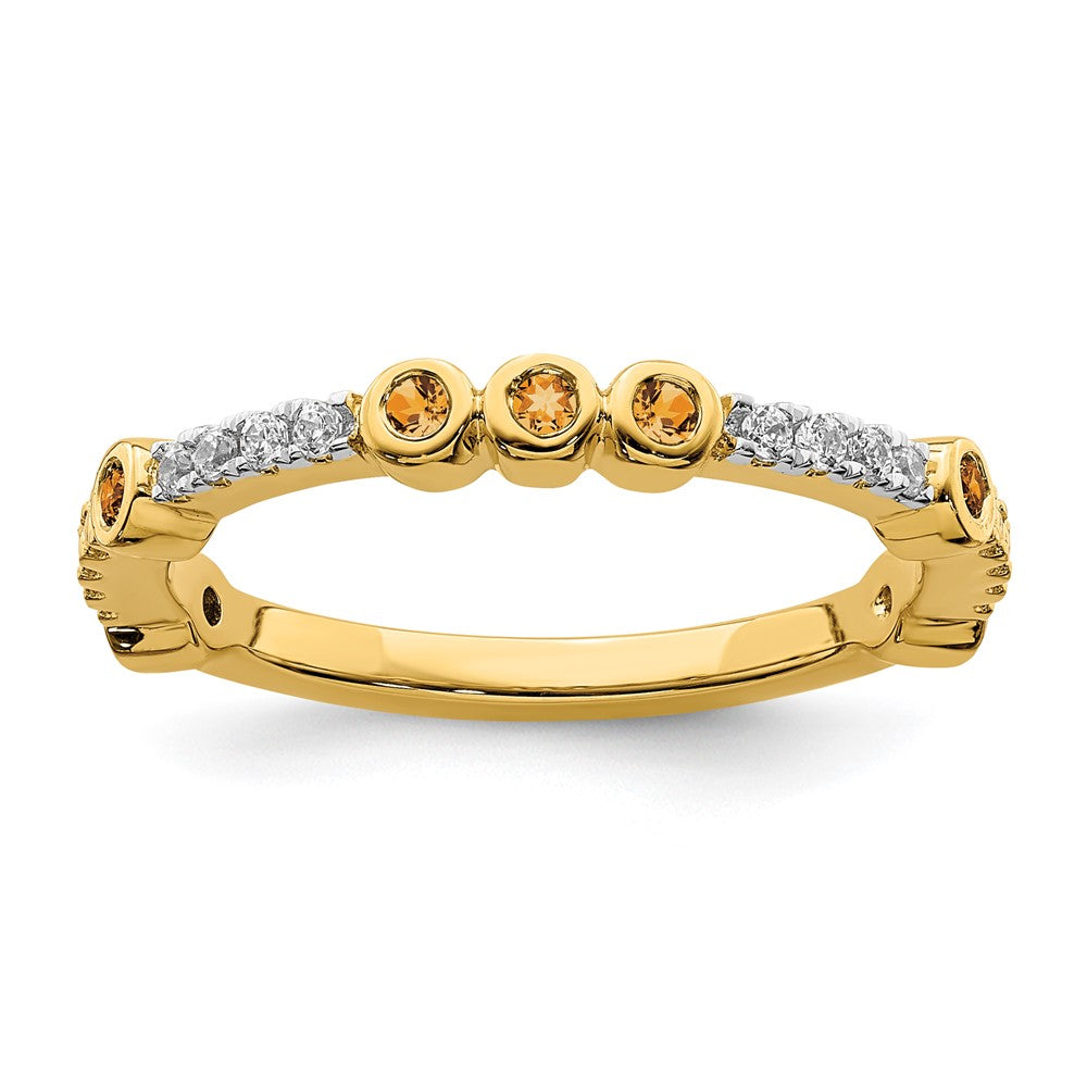 2mm 14k Yellow Gold Citrine & .08 Ctw Diamond Stackable Band, Item R11381 by The Black Bow Jewelry Co.