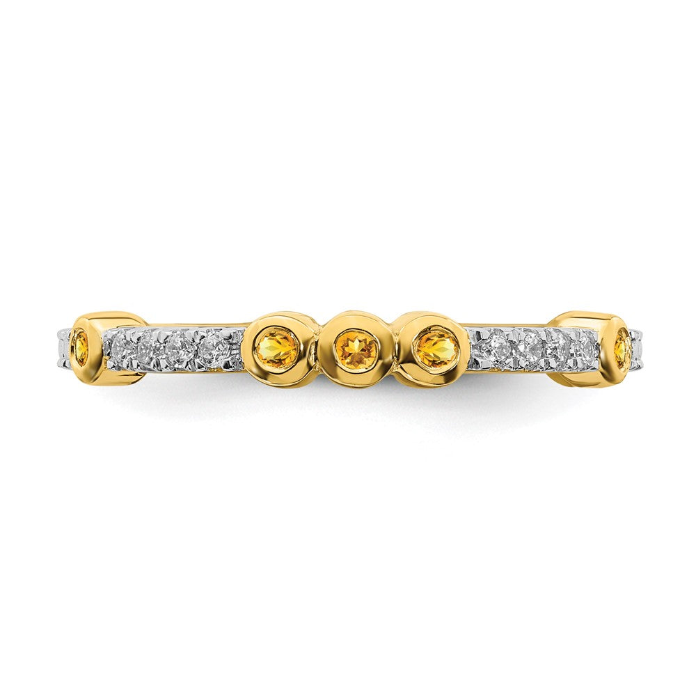 Alternate view of the 2mm 14k Yellow Gold Citrine & .08 Ctw Diamond Stackable Band, Size 5 by The Black Bow Jewelry Co.
