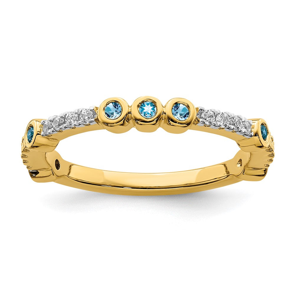 2mm 14k Yellow Gold Blue Topaz & .08 Ctw Diamond Stackable Band, Item R11382 by The Black Bow Jewelry Co.