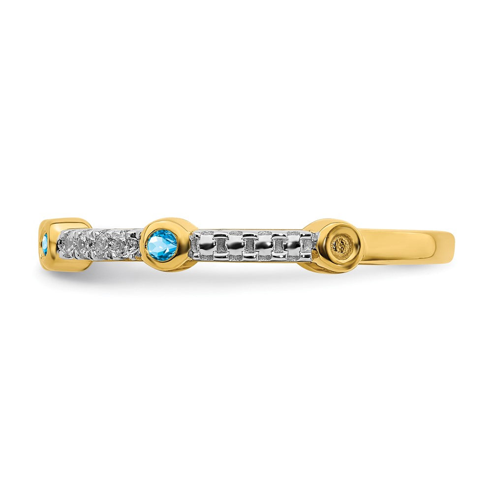 Alternate view of the 2mm 14k Yellow Gold Blue Topaz & .08 Ctw Diamond Stackable Band by The Black Bow Jewelry Co.