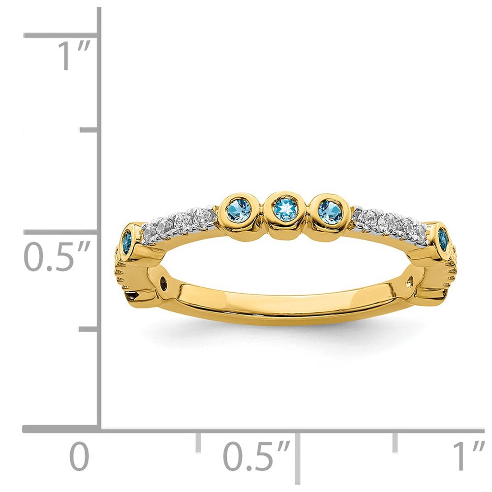 Alternate view of the 2mm 14k Yellow Gold Blue Topaz & .08 Ctw Diamond Stackable Band by The Black Bow Jewelry Co.