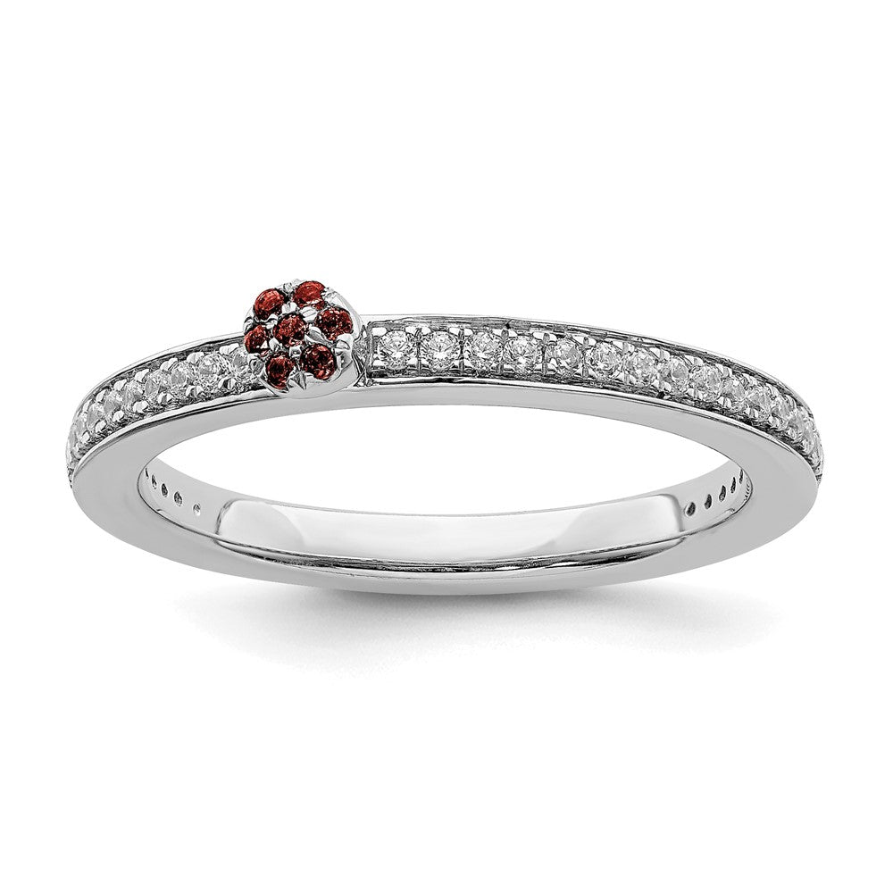 14k White Gold, Garnet & 1/8 Ctw Diamond Stackable Ring, Item R11383 by The Black Bow Jewelry Co.