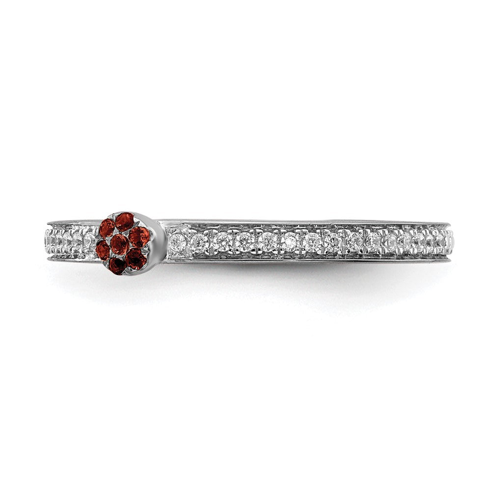 Alternate view of the 14k White Gold, Garnet & 1/8 Ctw Diamond Stackable Ring, Size 5 by The Black Bow Jewelry Co.