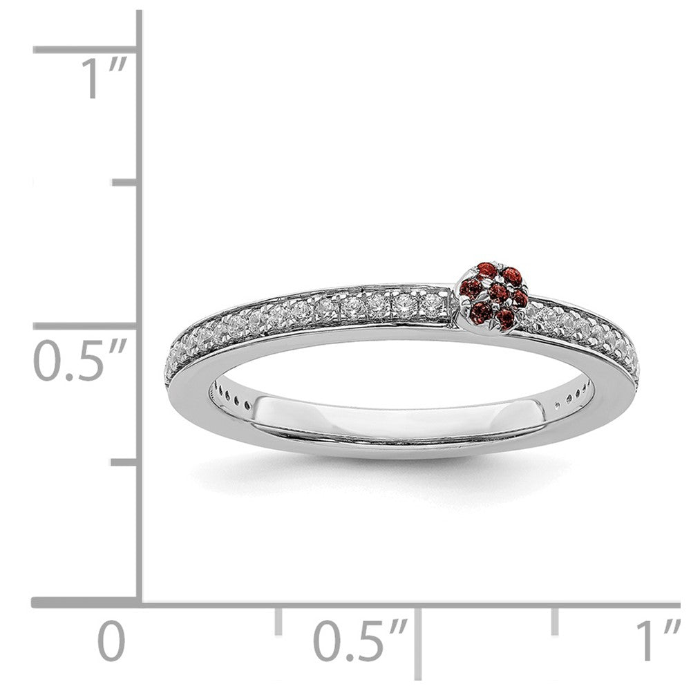 Alternate view of the 14k White Gold, Garnet & 1/8 Ctw Diamond Stackable Ring by The Black Bow Jewelry Co.