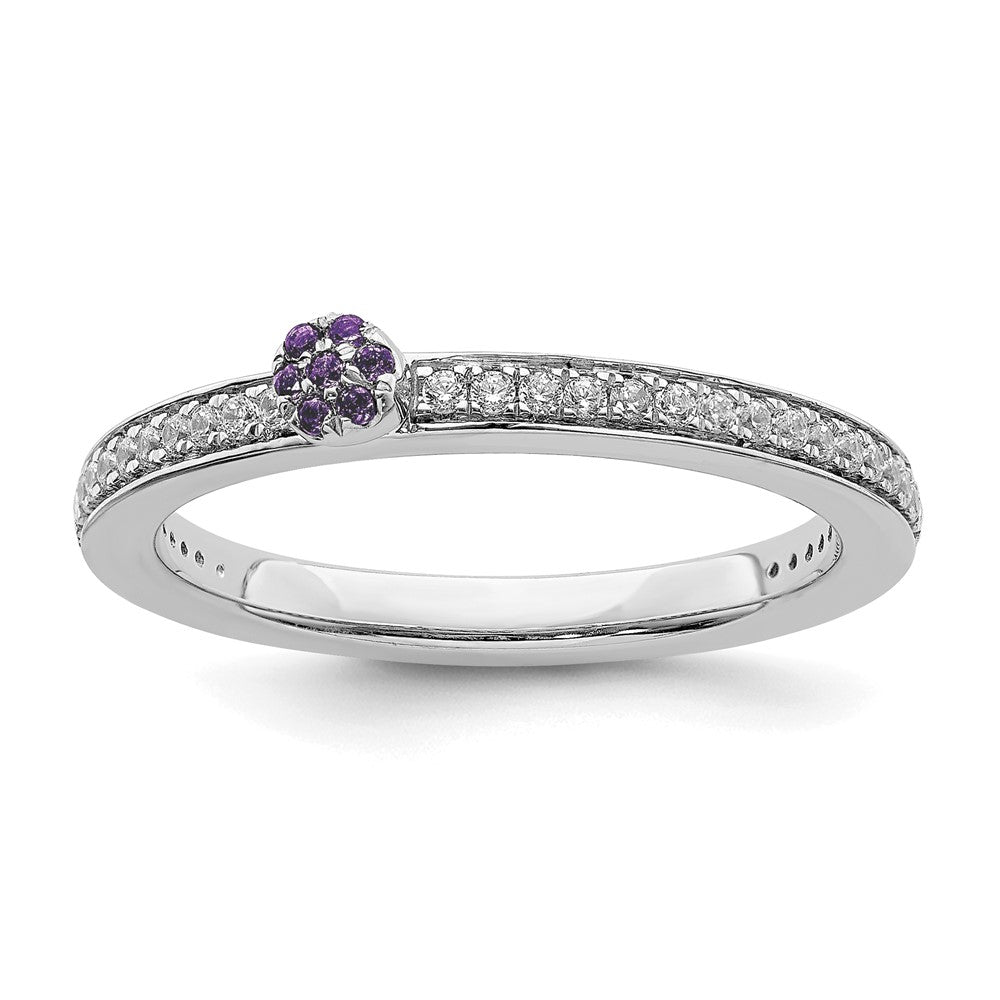 14k White Gold, Amethyst & 1/8 Ctw Diamond Stackable Ring, Item R11384 by The Black Bow Jewelry Co.