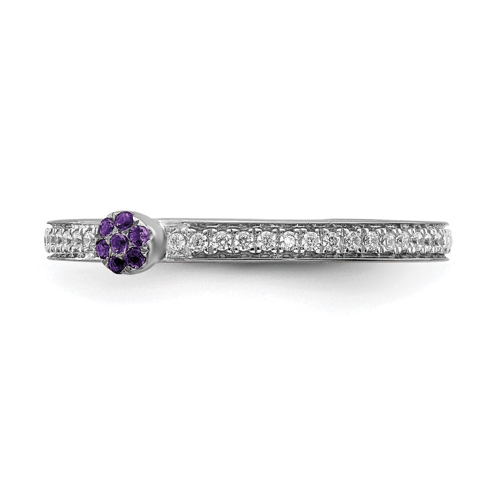 Alternate view of the 14k White Gold, Amethyst & 1/8 Ctw Diamond Stackable Ring, Size 5 by The Black Bow Jewelry Co.