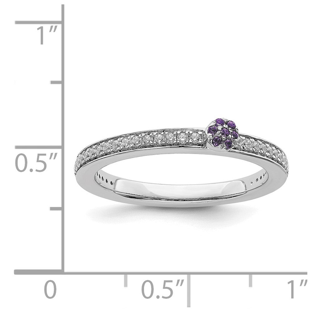 Alternate view of the 14k White Gold, Amethyst & 1/8 Ctw Diamond Stackable Ring by The Black Bow Jewelry Co.