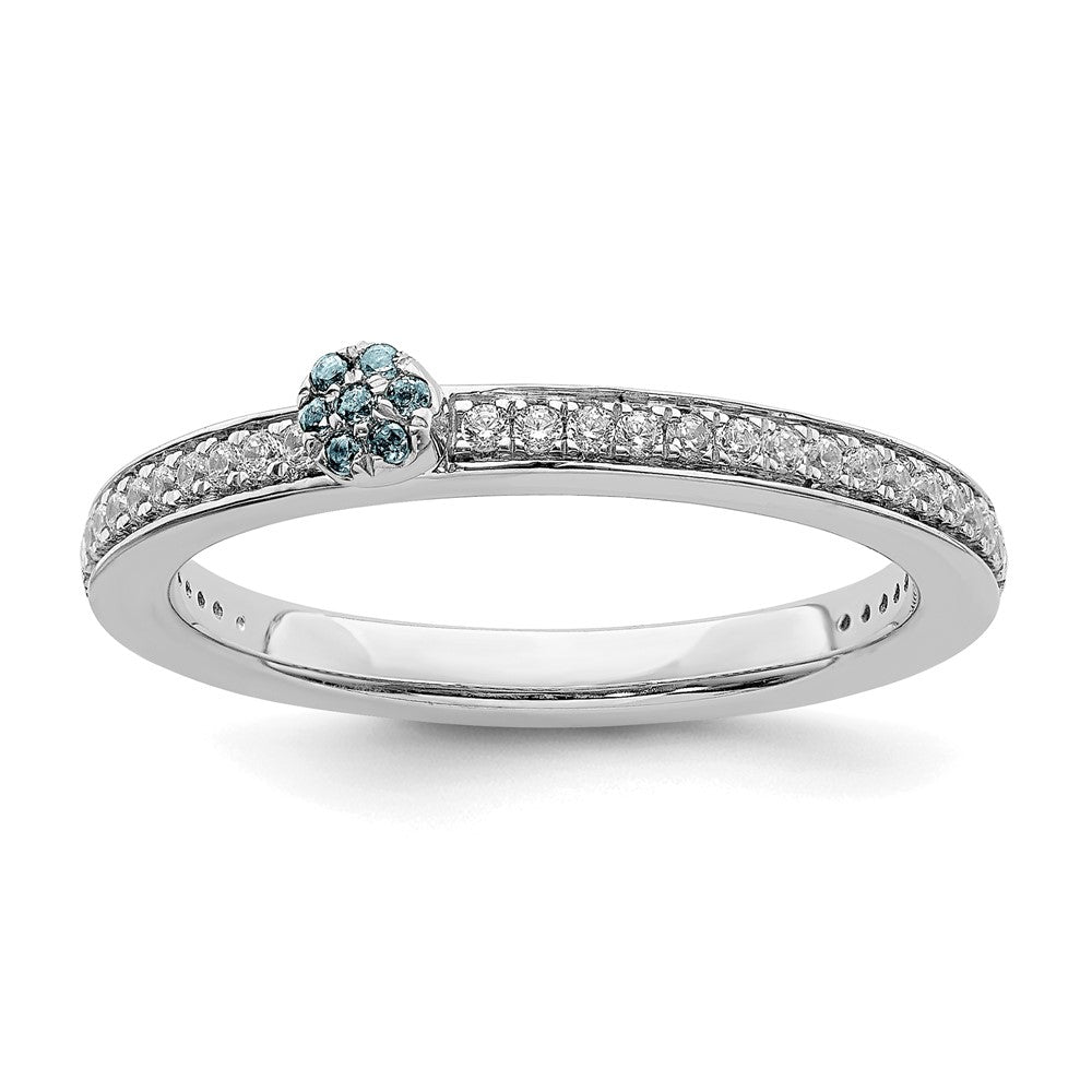 14k White Gold, Aquamarine & 1/8 Ctw Diamond Stackable Ring, Item R11385 by The Black Bow Jewelry Co.