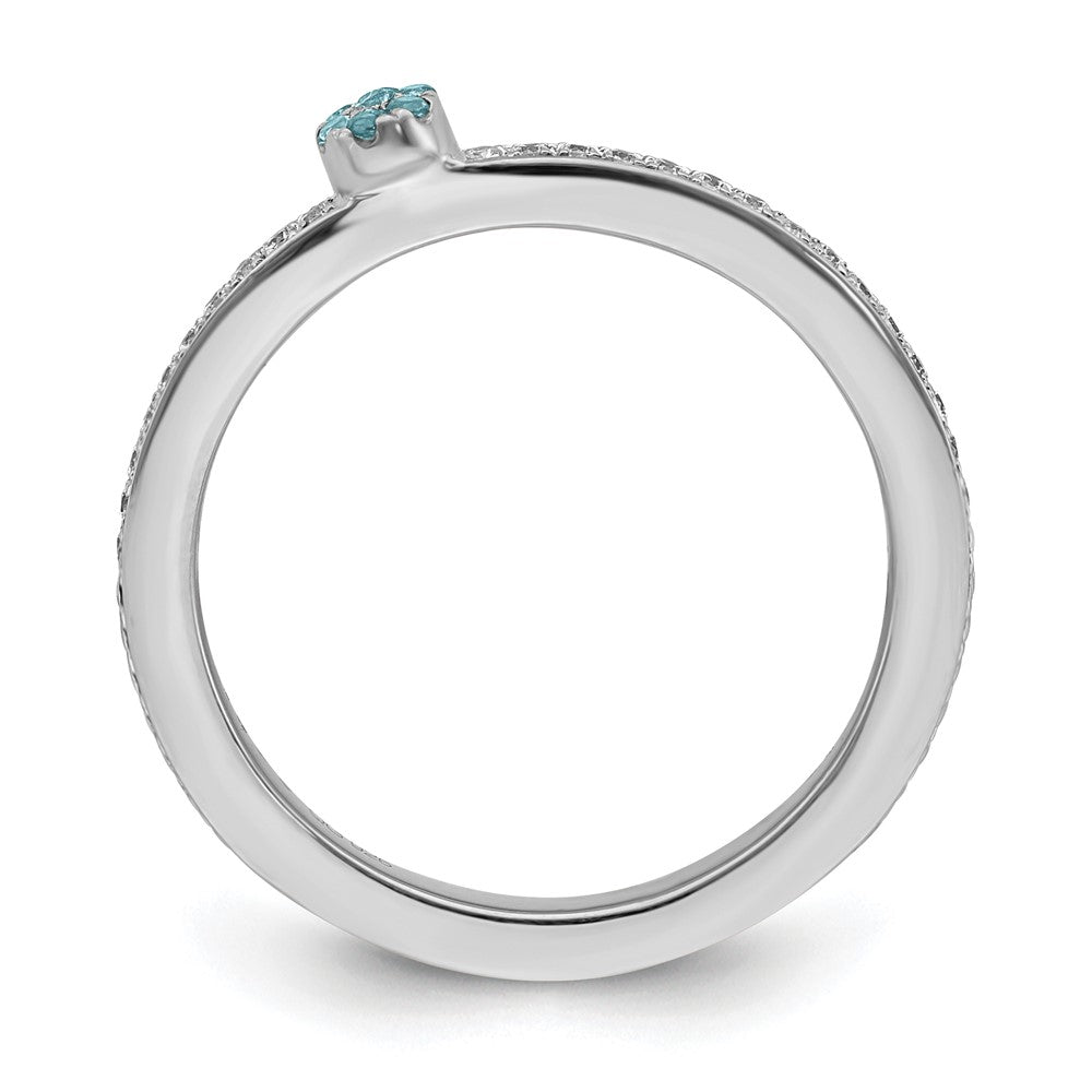 Alternate view of the 14k White Gold, Aquamarine & 1/8 Ctw Diamond Stackable Ring by The Black Bow Jewelry Co.