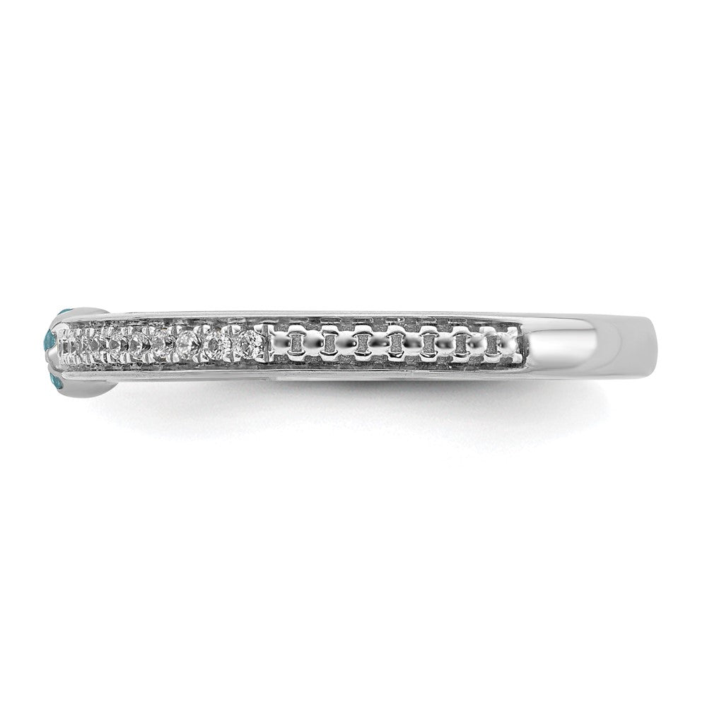 Alternate view of the 14k White Gold, Aquamarine & 1/8 Ctw Diamond Stackable Ring by The Black Bow Jewelry Co.