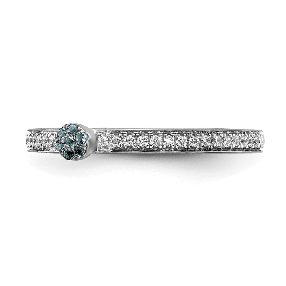 Alternate view of the 14k White Gold, Aquamarine & 1/8 Ctw Diamond Stackable Ring by The Black Bow Jewelry Co.