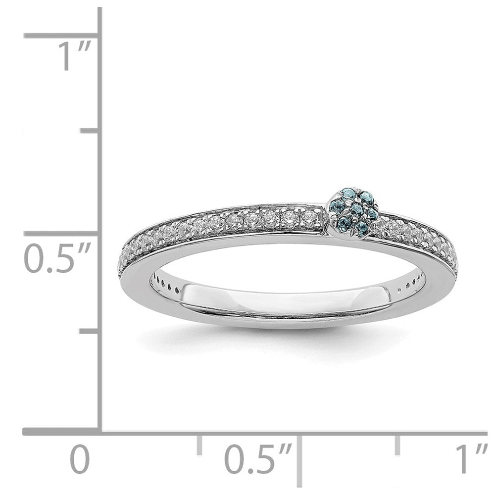 Alternate view of the 14k White Gold, Aquamarine & 1/8 Ctw Diamond Stackable Ring, Size 5 by The Black Bow Jewelry Co.