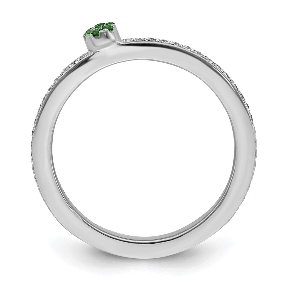 Alternate view of the 14k White Gold, Created Emerald & 1/8 Ctw Diamond Stackable Ring by The Black Bow Jewelry Co.