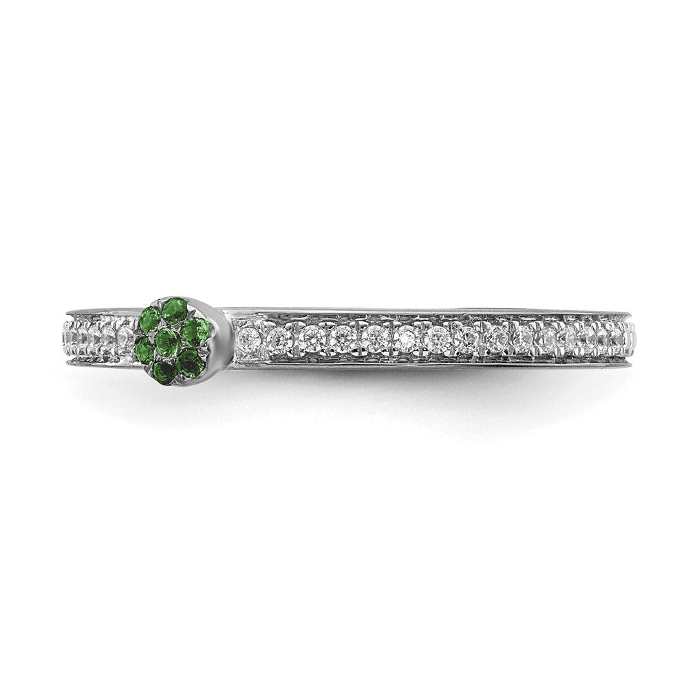 Alternate view of the 14k White Gold, Created Emerald & 1/8 Ctw Diamond Stackable Ring by The Black Bow Jewelry Co.