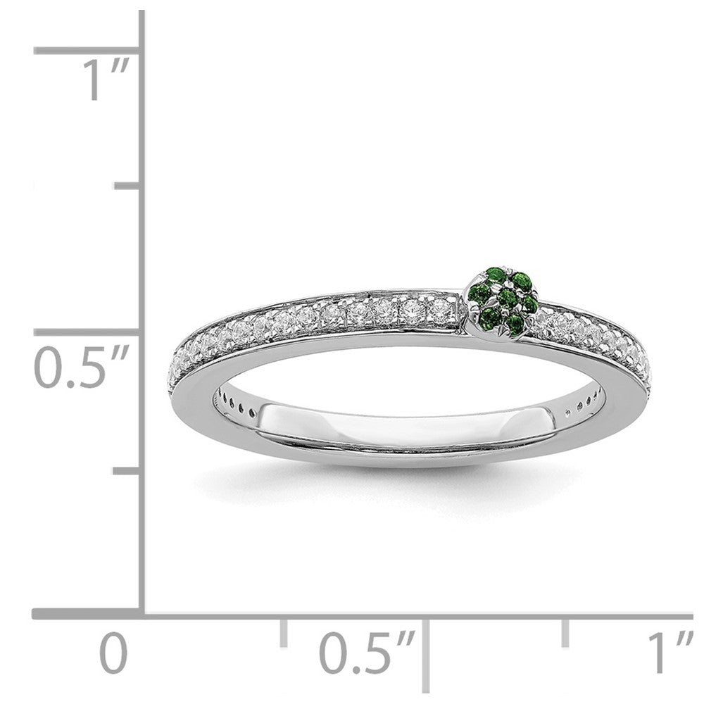 Alternate view of the 14k White Gold, Created Emerald & 1/8 Ctw Diamond Stackable Ring, Sz 5 by The Black Bow Jewelry Co.