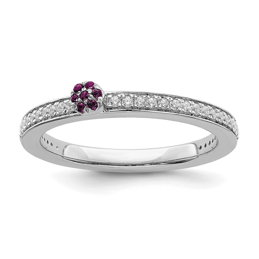 14k White Gold, Rhodolite Garnet & 1/8 Ctw Diamond Stackable Ring, Item R11388 by The Black Bow Jewelry Co.